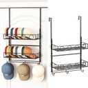 Over Door Hat Organizer 3 Tier Wall Mounted Hat Rack with 2 Adjustable Metal Basket and 3 Hooks Hat Organizer for Baseball caps Hat Hanger Holder Display for Door Closet, Cap Organizer Storage (Black)
