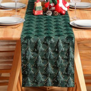 Christmas Table Runner, 13x72 Inch Xmas Trees Winter Holiday Decorative Farmhouse Table Decorations for Kitchen Dinning, Indoor Outdoor Dinner Party Dcor (Green)