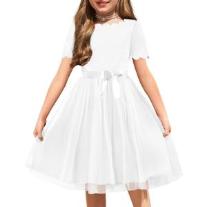 Arshiner Girl A-Line Tutu Tulle Party White Girl Dress for 7-8 Years