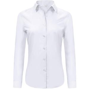 Ruisin Super Soft Wrinkle Free Button Down Shirts for Women Solid Long Sleeve Striped Formal Work Dress Blouses Tops (White, XL)