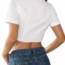Lovely Wholesale Women Sexy Button Down Shirts Summer Collar V Neck Short Sleeve Crop Tops (White, XL)