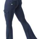 YEOREO CoreFlex Women Workout Flare Leggings with Pockets Hidden Scrunch High Waisted Cargo Gym Yoga No Front Seam Leggings (Medium, Blue Navy)