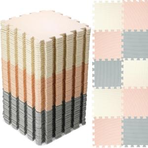 Nuanchu 60 Pcs Kids Foam Puzzle Floor Mat Bulk Solid Color Foam Play Mat with Borders Interlocking Multi Use Floor Rug for Baby Toddler Children Crawling Exercise Playroom 12 inch (White, Cream, Gray)