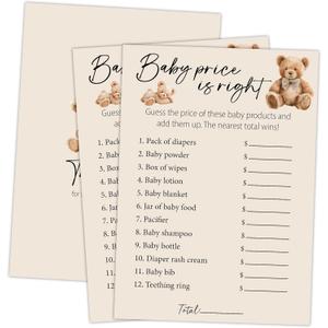 Baby Price Is Right Party Cards-Gender Reveal Games for Baby Shower-Set of 30, Cute Bear Themed, Fun Predictions Game for Guests, Filled Activity Cards-5 x 7 Inch