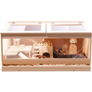 Wooden Hamster Cage with Pull-Out Tray, Small Animal Habitat with Double Skylight Doors for Gerbil, Mouse, Guinea Pig, Rat, No Accessories (31.5" L x 15.7" W x 15.7" H)