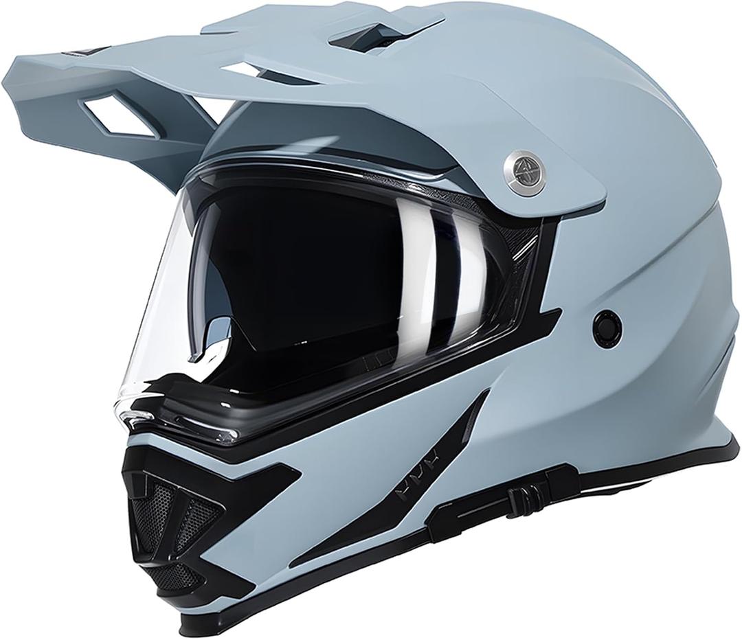 TRIANGLE Dual Sport Motorcycle Helmet Dirt Bike Helmets ATV Full Face Helmet for Adults Men with Internal Sunshield DOT Approved (Gray, L)
