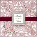 6.3 X 6.3 Inch 50PCS Blank Rose Gold Glitter Laser Cut Wedding Invitations With Envelopes Hollow Rose Pocket With Burgundy Ribbon Belly Band Wedding Invitation Cards For Wedding Invite