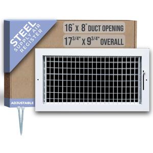 Fits 16x8 Duct Opening Steel Adjustable Air Supply Grille by Handua | Register Vent Cover Grill for Sidewall and Ceiling | White | Outer Dimensions: 17.75" X 9.75"