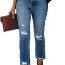 Lesore Womens High Waist Stretch Distressed Jeans Destroyed Denim Pants (Blue)