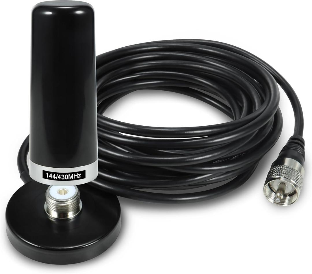 BASIKER 3 Inch Vehicle Mobile Ham Radio Antenna Dual Band VHF UHF 136-174MHz 400-470MHz, NMO Magnetic Base Mount SO239 PL-259 Plug 16.4ft RG58 Coaxial Cable, CB Radio Antenna Truck Car Accessories (Black)