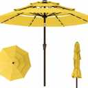 10ft 3-Tier Patio Umbrella with 32 Solar Powered LED Lights, Windproof Outdoor Market Umbrella for Deck, Poolside & Garden, Sturdy Push-Button Tilt Table Umbrella, Yellow