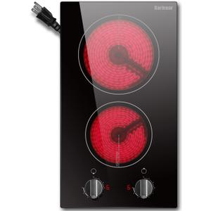 Karinear 110v Electric Cooktop 2 Burners, 12'' Electric Stove Top Plug in