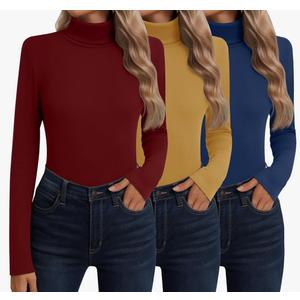 Neer 3 Pack Cotton Women's Turtleneck Long Sleeve Tops Thermal Underwear Base Layer Fall Winter Shirts Sweater, Medium