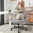 Criss Cross Chair with Wheels - Wide Seat Cross Legged Office Chair with Flip-up Arms - Comfy Swivel Rolling Desk Chair with Thick Cushion and Rocking Function for Home Office Vanity Bedroom (Grey)
