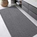 Color&Geometry Bathroom Rugs with Rubber Backing, Non Slip Machine Washable Bath Mat, Soft Absorbent Chenille Boho Carpet for Bathroom Floor, Tub and Shower,17"x47", Dark Grey
