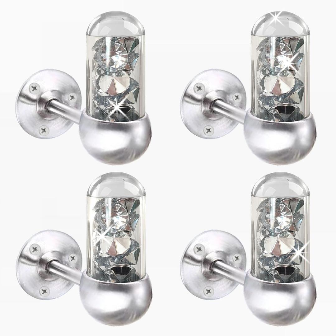 Set of 4 Glass Tube Glisten Crystal Diamond Towel Hooks Bathroom Coat Hook Robe Hook Stainless Steel Heavy Duty Door Hanger Towel Clothes Cabinet,Wall Hook for Bathroom BedroomSilver