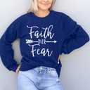KNEYATTA Women Christian Sweatshirt Faith over Fear Shirt Christian Religious Crewneck Long Sleeve T-Shirt Deep Blue (Blue, XS)