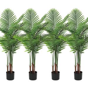 Jexine 4 Pack Artificial Palm Trees 4Ft, Fake Plants Fake Trees Artificial Areca Palm Plants for Outdoor Indoor Faux Tree in Pot for Pool Home Decor Office Housewarming Gift Modern Decoration