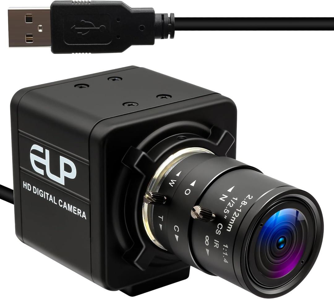 USB Camera - 8MP Security Webcam, 4X Optical Manual Zoom Camera, 2.8-12mm Adjustable Lens, Plug & Play for PC Laptop Compatible with Raspberry Pi Windows Mac Linux