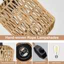 Plug in Pendant Light with 6W LED Bulb Warm Light(3000K) Dimmable Switch Cute Rattan Hanging Lamp Cord 15ft Hand Woven Plug in Chandelier Boho Hanging Lights Fixture for Bedroom Kitchen