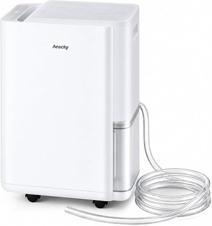 AEOCKY Max 50 Pint/D 3000 Sq.Ft Dehumidifier with Drain Hose, Quiet
0.5 Gallon Water Tank Capacity, Small Compressor Dehumidifier for Basement, Bathroom, Bedroom, Home, Intelligent Humidistat