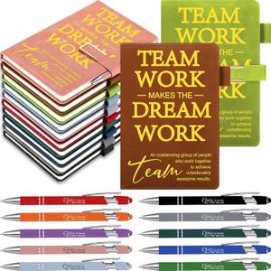 Chuangdi 20 Pcs/10 Sets Team Employee Appreciation Gift Bulk Teacher Nurse Week Gifts A5 Leather Inspirational Notebook and Metal Ballpoint Pen for Social Worker Secretary Coworker Staff(Multicolor)