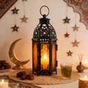 Moroccan Lanterns Decorative Indoor & Outdoor, 11 Medium Size Vintage Metal Hanging&Tabletop Candle Holder Decor, Halloween Christmas Ramadan Decorations for Home Porch Patio (Amber)