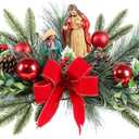 Christmas Table Centerpiece with LED Lights, Christmas Decoration with Red Jesus Pine Needle Ornament, Red Berry, Balls for Holiday Party, Home