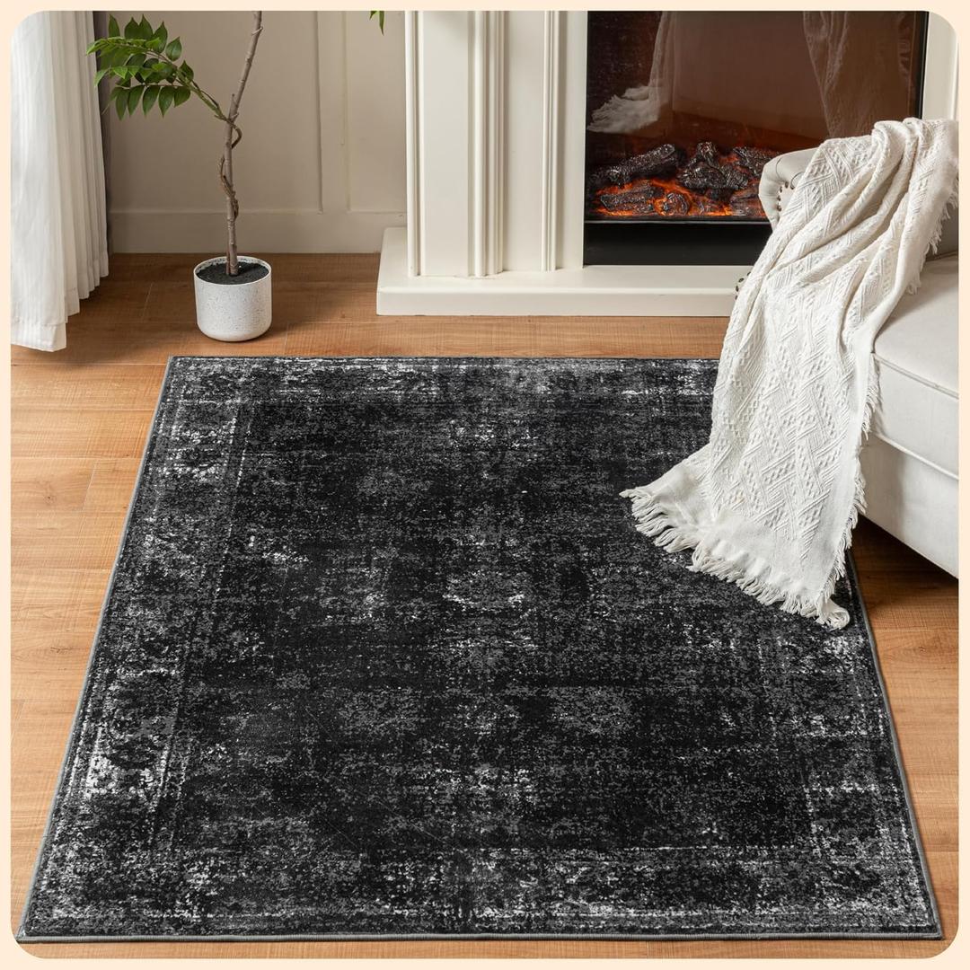 Istana 3x5 Area Rug - Black Boho Rugs for Living Room 3x5 - Foldable Small Rugs for Bedroom - Stain Resistant Washable Rug Non Slip - Eco-Friendly Area Rugs Indoor