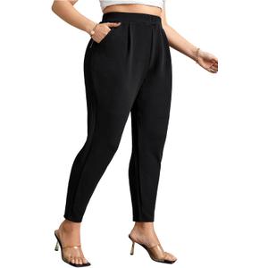 WDIRARA Women's Plus Size Skinny Pants Work Office High Waisted Pants with Pockets, XL Plus
