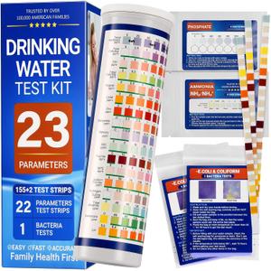 23-in-1 Home Drinking Water Testing Kit - 155 Strips,Tap and Well Water Test Kit for Hardness, Lead, Iron, Copper, Chlorine, Fluoride