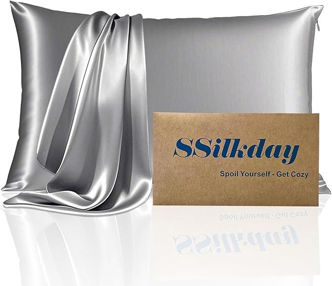 Mulberry Silk King Size Pillow Cases Set of 2, Ultra Smooth Soft Breathable Cooling Pillow Cases for Hot Sleepers, Silk Satin Pillowcases 2 Pack with Zipper for Hair and Skin, Gifts for Women