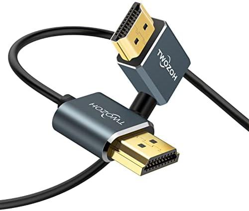 Twozoh Flexible HDMI to HDMI Cable Left Angled 90° 6.6FT, Ultra Thin and Slim HDMI Cord Support 3D/4K@60Hz