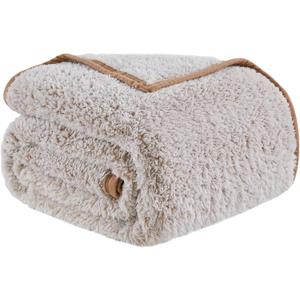 EMME Soft Sherpa Fleece Blanket Reversible Plush Fluffy Large Blanket, Light Weight Warm Decorative Boho Blanket Cover for Sofa, Couch, Bedroom,Travel(Plush Khaki,50"x60") (Throw)