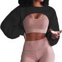 Artfish Women's Crewneck Long Sleeve Crop Tops Workout Gym Casual Cut-out Loose Cropped Sweatshirts (Medium, Black)