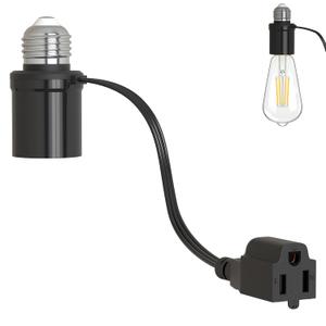 Light Socket Outlet Adapter, 3 in 1 Light Bulb Plug Adapter, Convert E26/E27 Bulb Socket to 3 Prong Outlet with Extension Cord, Suitable for Outdoor Porch Garage Patio Use 1-Pack