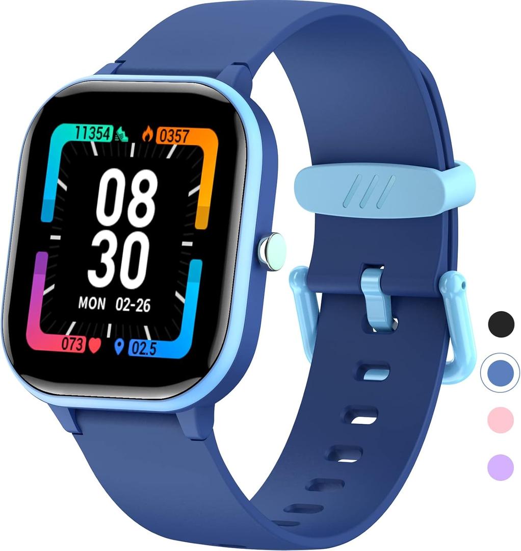 Kids Fitness Tracker Watch, IP68 Waterproof Smart Watch with 19 Sport Modes, Pedometer, Heart Rate Monitor, 19 Sports Modes, Great Gift for Kids (Blue)