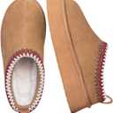 FITORY Womens Platform Slippers, Suede Ankle Boots with Fleece-lined for Indoor Outdoors 7 Chestnut