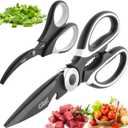 Titanium Coated Kitchen Scissors 2-Piece Set by Gidli - Heavy Duty Kitchen Shears for Meat and Food Prep - Includes Bonus 7" Seafood Scissors with Ergonomic Grip