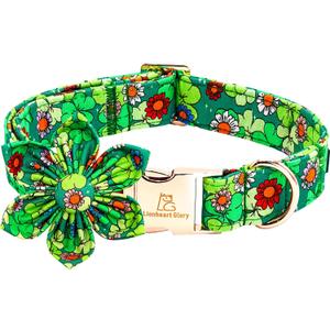 Lionheart glory St. Patrick's Day Dog Collar with Flower-Lucky Clover Shamrock Dog Bow Collar for Medium Dogs Green Spring Trefoil Dog Collar Flowers Adjustable Heavy-Duty Collar Pet Gift (Medium (Pack of 1)