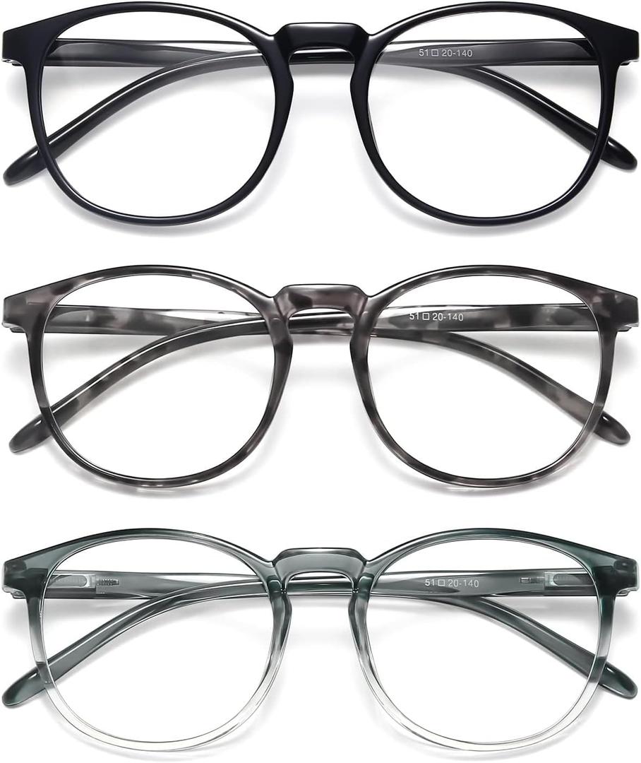 IBOANN Chic & Comfy Blue Light Glasses for Women - 3-Pack Round Frames, Screen-Ready Style with UV Protection Coating (A1 Light Black& Grey &Grey Clear)
