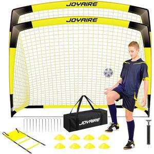Kids Soccer Goals for Backyard Set, Portable Toddler Soccer Goal 2 of 7x5 ft, Soccer Training Equipment, Pop Up Soccer Net Kit with Size 4 Soccer Ball, Youth Games, Outdoor Sports Play Yellow
