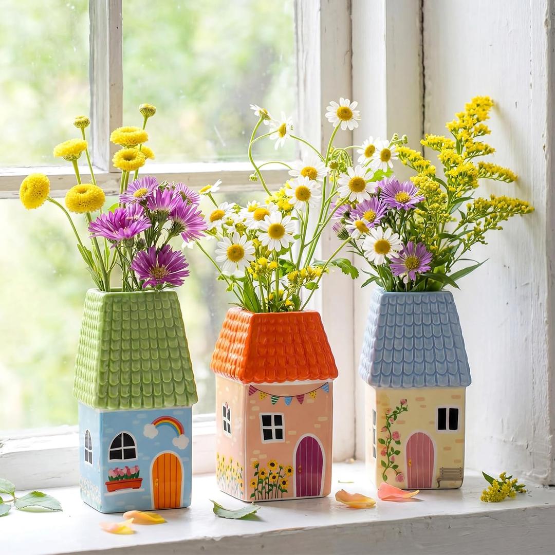 Remerry 3 Pcs Vintage Ceramic Small Vase for Home Decor Mini Farmhouse Rustic Cute Vase Tiny Decorative Decoration for Kitchen Bedroom Office Living Room Bathroom Shelf Centerpiece Table Decorations