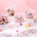 Wesnoy 24 Pcs Clear Floral Gift Bags with Handles Rose Pink Flower PVC Treat Tote Bag for Tea Birthday Party Wedding Bridal Shower Bachelorette Anniversary Engagement Guests, 7.8 x 7.8 x 3.2 Inch (1 Count (Pack of 24))