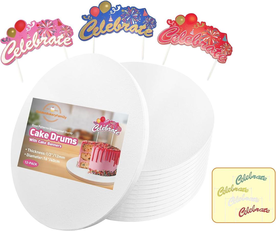 16 Inch Cake Drums,Smooth Edge Cake Board Round White(12-Pack) 1/2 Inch Thick,Sturdy Cake Boards for Birthday Wedding Heavy or Multi-Tiered Party Cakes
