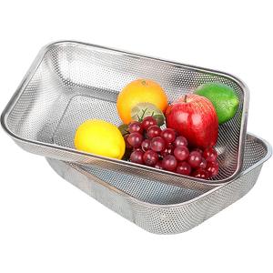 Cedilis 2 Pack Large Stainless Steel Colander Strainer, 6 Quart Mesh Vegetable Washing Basket, Rectangle Drainer Sink Basket for Vegetable Fruit Food (15" x 11" x 2.6")