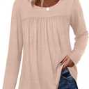 WIHOLL Long Sleeve Shirts for Women Pleated Fall Tops Crewneck Casual Tunic Tops to Wear with Leggings Fashion Clothing (Beige, L)