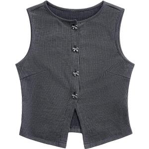 MakeMeChic Women's Bow Vest Tops Crew Neck Sleeveless Rib Knit Tank Top (Medium, Grey)