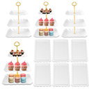 DIDROOM 10 Pack Dessert Table Display Set - 4 x Three-Tier Square Cupcake Stands and 6 x Serving Trays, Elegant Tableware for Cakes, Cupcakes, Pastries, and Snacks, Perfect for Parties (White)