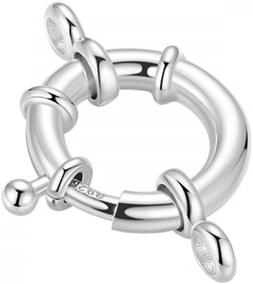 Jewelry Spring Clasps 925 Sterling Silver 15mm Round Close Ring Clasps Connector for DIY Necklace Bracelets Jewelry Making Handmade Crafts (Silver)